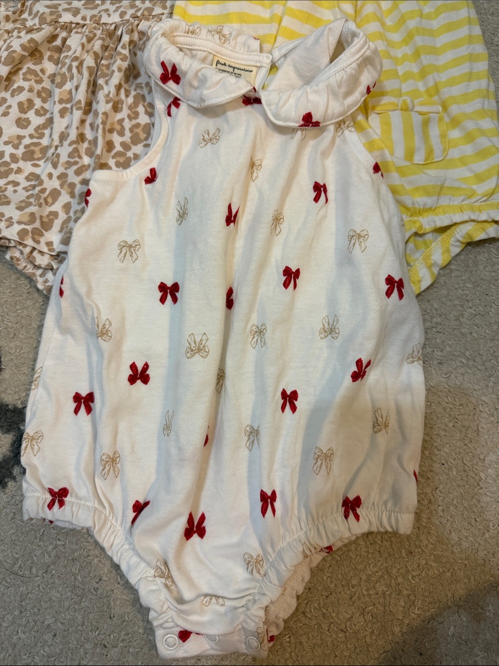 First Impressions White Bodysuit with Red and Tan Bow Accents - Picture 2 of 7